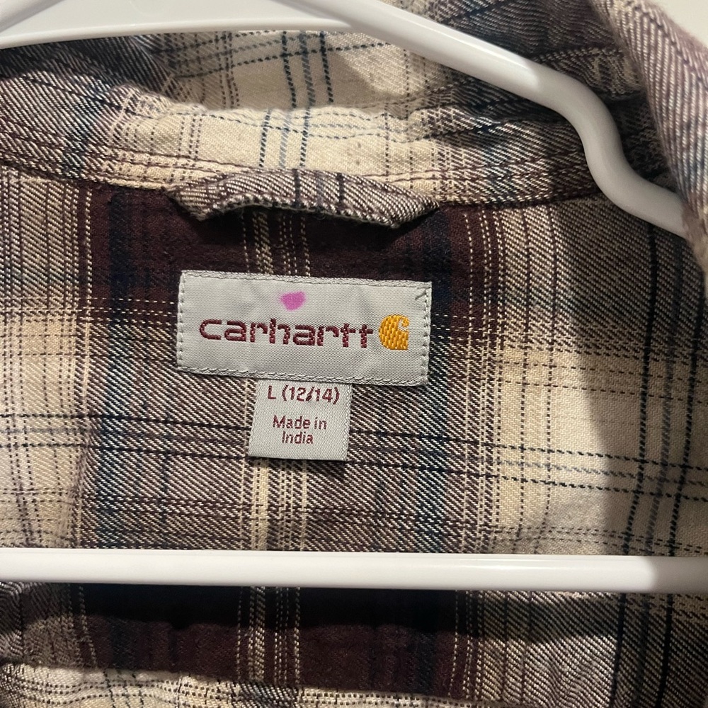Carhartt Men's Casual Plaid Shirt - Brown and Cream - Picture 2 of 2
